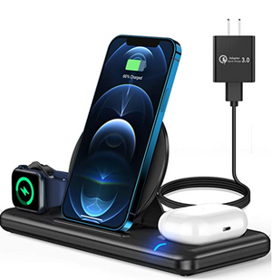 Wireless Charger, 3 in 1 Fast Charging Station for Apple iWatch Series SE 6 5 4 3 2 1, AirPods Pro 2, Wireless Charging Dock for 12/11 Series/XS MAX/XR/XS/X/8/8 Plus/Samsung (Black)