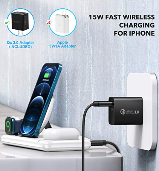 Wireless Charger, 3 in 1 Fast Charging Station for Apple iWatch Series SE 6 5 4 3 2 1, AirPods Pro 2, Wireless Charging Dock for 12/11 Series/XS MAX/XR/XS/X/8/8 Plus/Samsung (White)